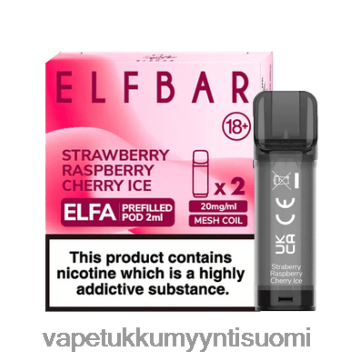vape juice bottles wholesale 662RF336 mansikka vadelma kirsikkajää ELFBAR Elfa esitäytetty tabletti - 2 ml - 20 mg (2 pakkausta)