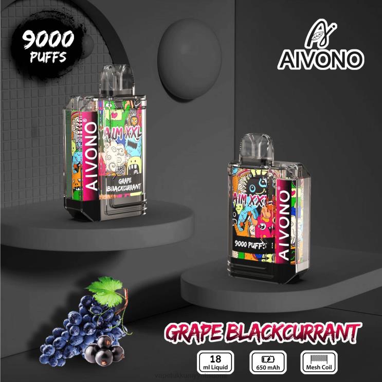Vape Juice Bottles Wholesale - Aivono AIM XXL 9000 suutarra läpinäkyvä rypäle mustaherukka 2R4J256
