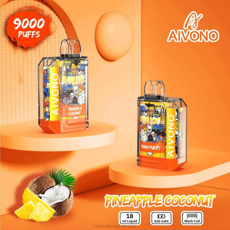 Vape Tukkumyynti Suomi - Aivono AIM XXL 9000 suutarra läpinäkyvä ananas kookos 2R4J252