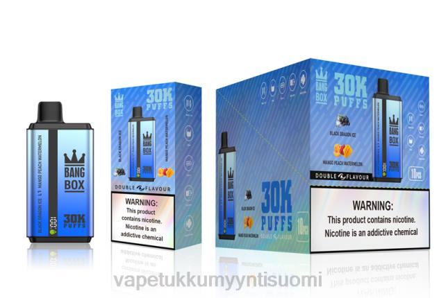 Bang Box 30 000 tuulahdusta kaksinkertaista makua musta lohikäärmejää & mangopersikka vesimeloni Vape Wholesale Helsinki - 28NT71