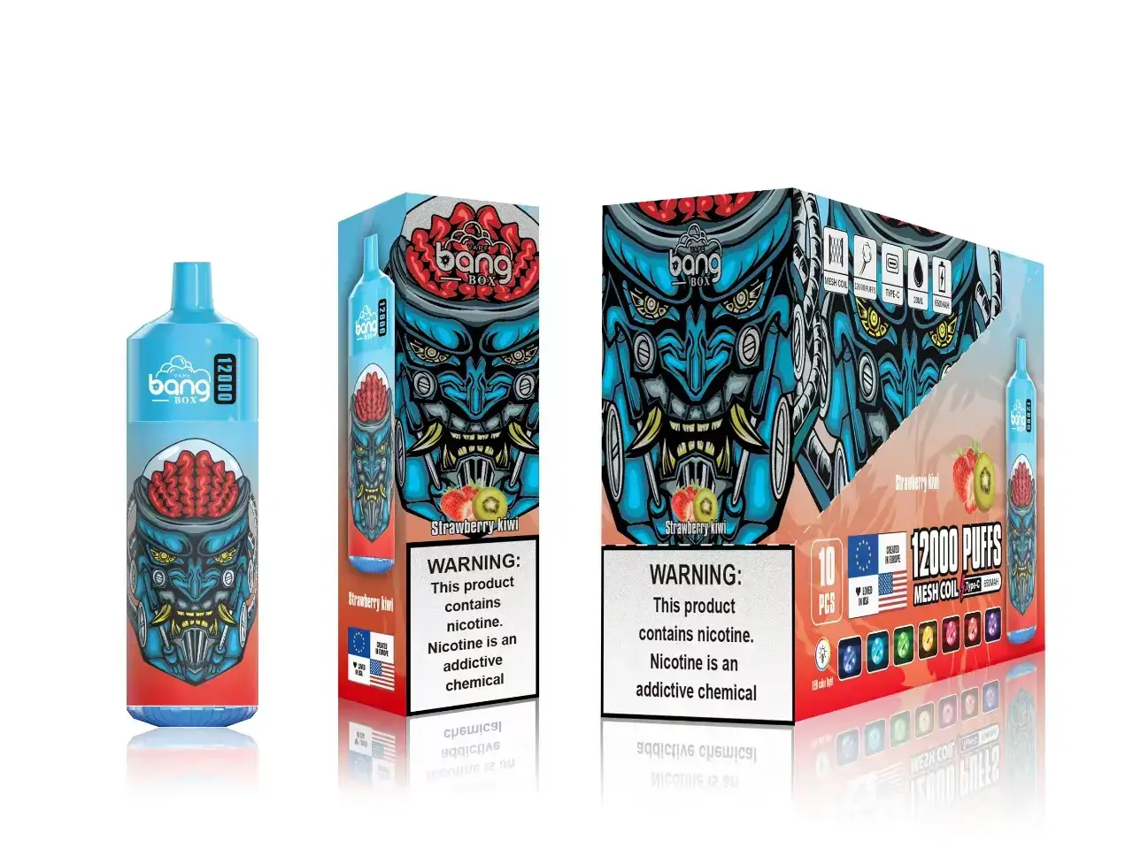 vape juice bottles wholesale 662RF116 mansikka kiivi Bang Box 12000 suihketta