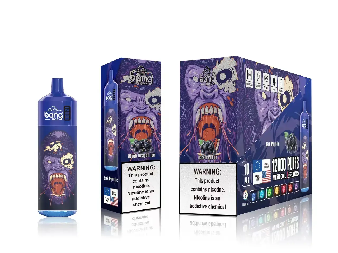 vape wholesale helsinki 662RF123 musta lohikäärmejää Bang Box 12000 suihketta